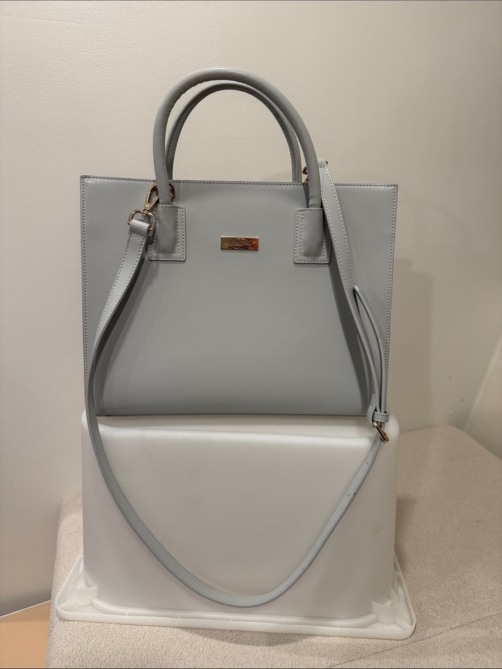 Classic Structured Onna Ehrlich Leather Tote Bag in Light Gray - Never Worn